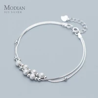 modian fashion double box chain for women frosted ball and light beads sterling silver 925 bracelet fine jewelry 2020 design