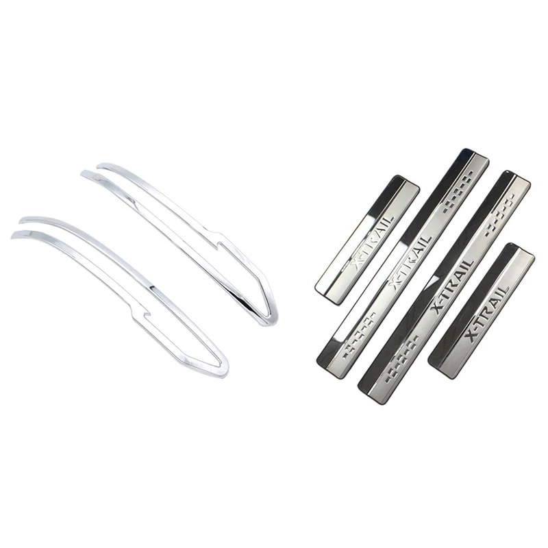 1 pair Car Rearview Side Mirror Chrome Trim Cover &amp 1pcs Stainless Steel Door Sill Scuff Plate for Nissan 2014-2018 | Автомобили и