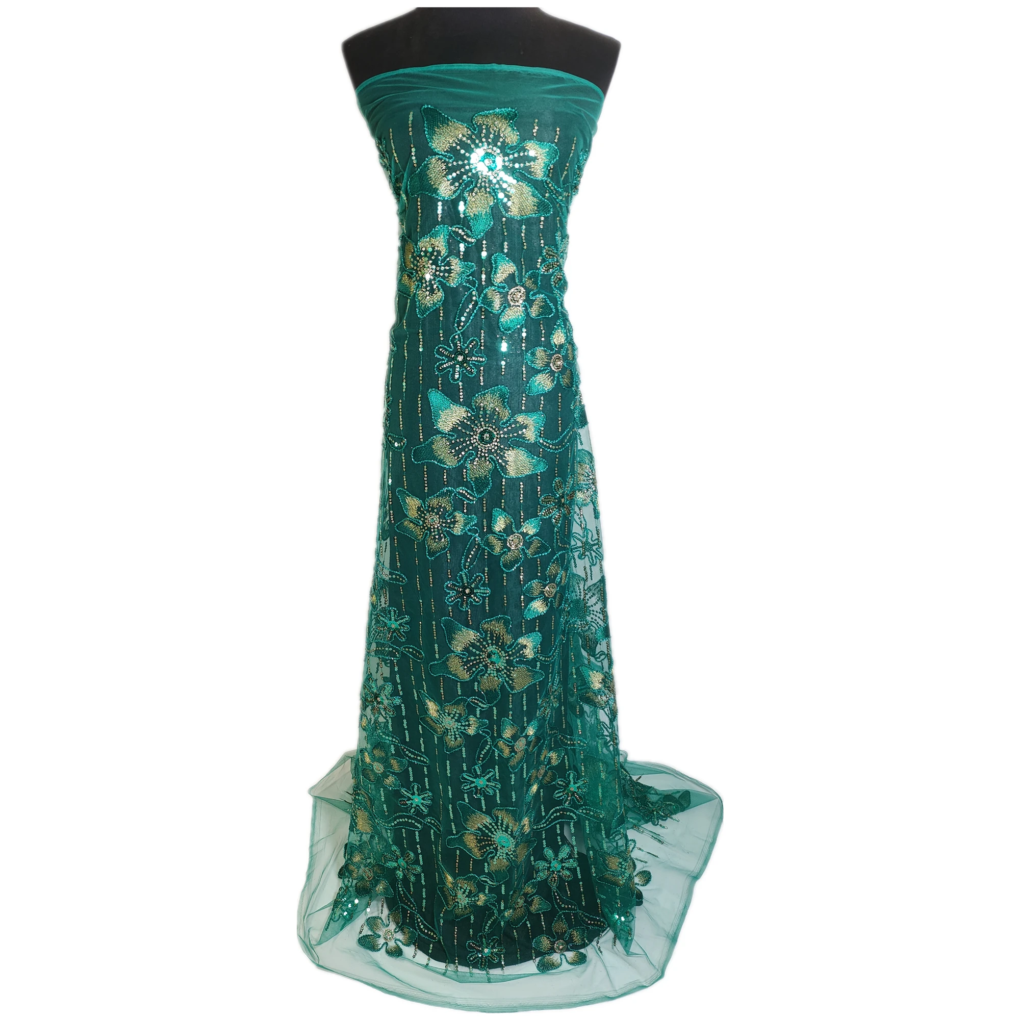 Блестящий шнур кружевная ткань зеленые блестки звездный узор блестящие платья