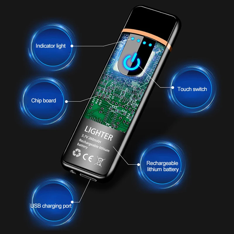 Индукционная USB Зажигалка с отпечатком пальца ультратонкая плазменная