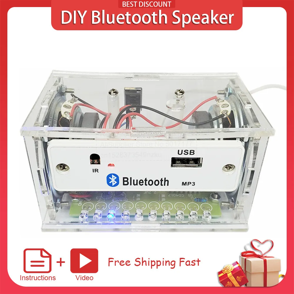 DIY Electronic Kit Bluetooth Speaker Electronics DIY Soldering Project Kit Bluetooth Stereo Speaker Support U Disk 2*3W Speakers