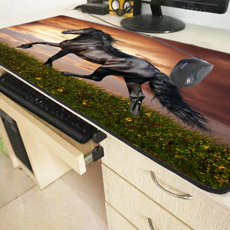 Mairuige, 900*400*3 мм, удлиненный игровой коврик для мыши в виде лошади, XXL, Прошитый замок, края, водонепроницаемый резиновый коврик для мыши, Keyboad, коврик