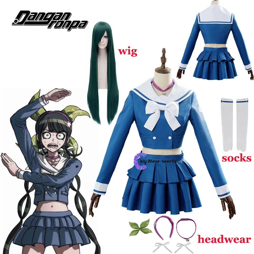 

Anime Danganronpa V3 Killing Harmony Chabashira Tenko Women Costume Cosplay Blue School Uniform Outfit Dress Suit Full Set Wig