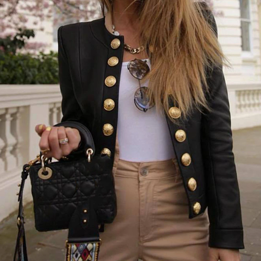 Женская зимняя Черная куртка из искусственной кожи с длинным рукавом 2019 осенняя