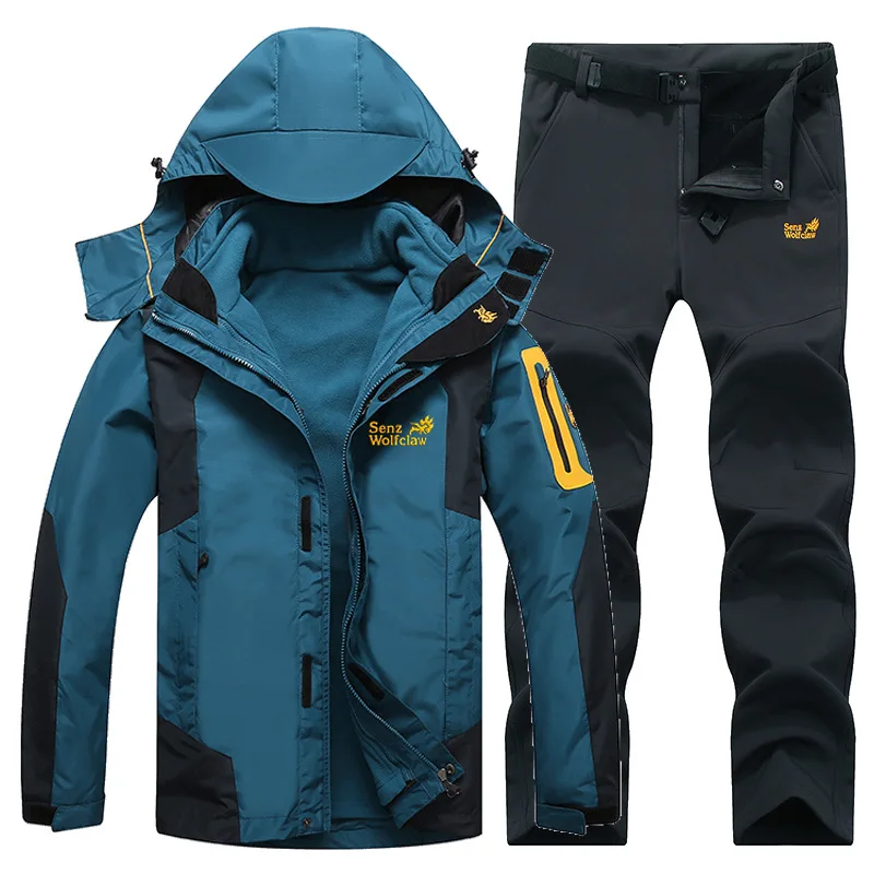 Winter Ski Suit for Men Fleece Warm Windproof Waterproof Skiing Suits Snowboarding Set Male Outdoor Ski jacket+Softshell Pant