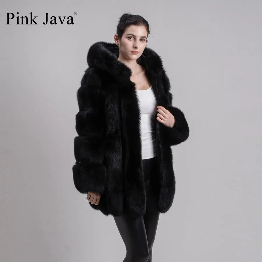 Розовая java QC8149 новая модель женская шуба из натурального Лисьего меха с длинным рукавом пальто с капюшоном gebuine костюм лисы Высокое качество