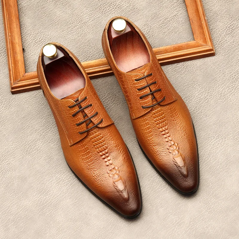 

Новый стиль крокодиловый узор модные повседневные Универсальные мужские кожаные туфли с острым носком кожаные туфли деловые туфли