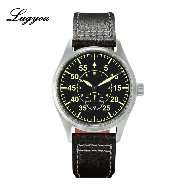 Lugyou San Martin Pilot мужские часы кварцевые Ronda нержавеющая сталь 20ATM кожаный ремешок 39