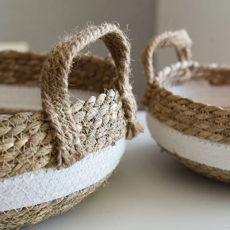 

LuanQI Hand-Woven Rattan Round With Handle Plant Storage Basket Eco Friendly Fruit Toy Sundries Picnic Basket Home Decor Pot