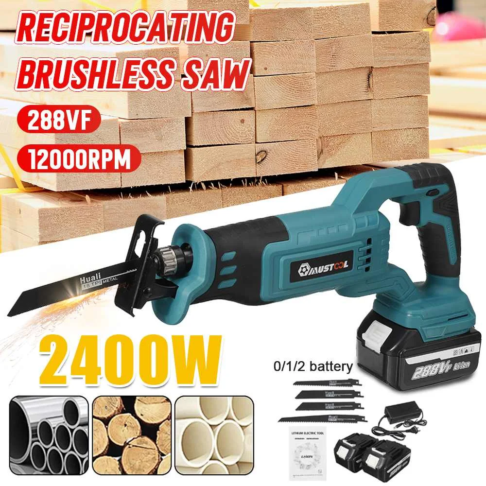 

2400W Brushless Cordless Electric Reciprocating Saw Metal Wood Cutter With 4 Blade Woodworking Power Tool For Makita 18V Battery