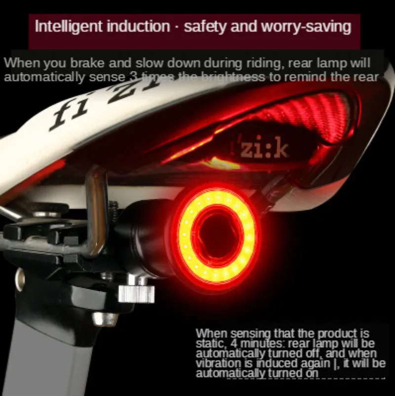 Bicycle Intelligent Brake Tail Lamp Induction Mountain USB Charging Road Vehicle Riding Taillight Waterproof Night Bike Lights | Спорт и