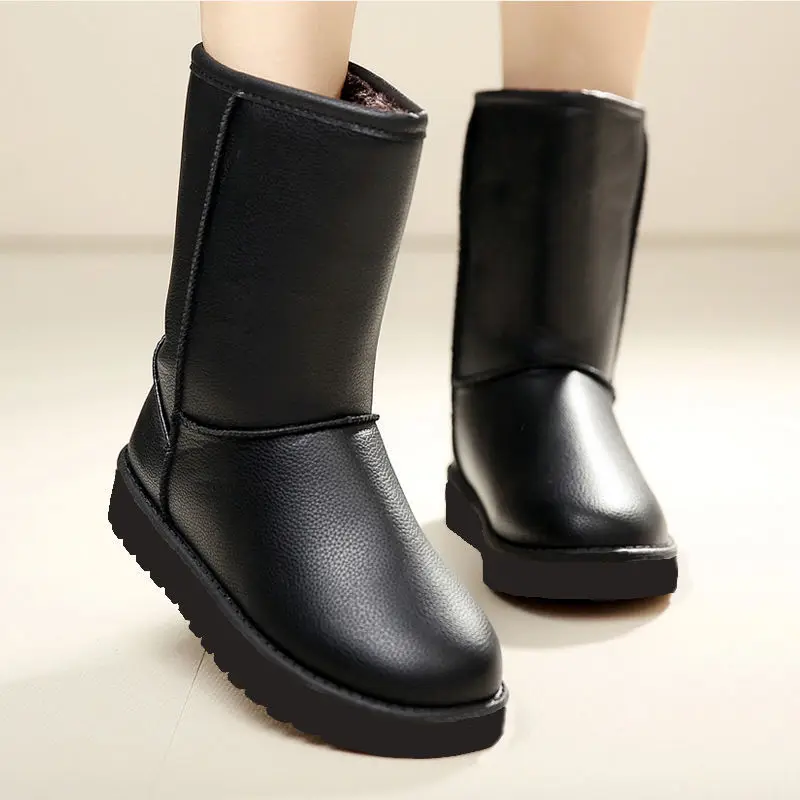 

2021 34-40 Shoes Woman Winter Pu Snow Boots Women's PU Tube Brushed and Thick Anti-slip Waterproof Boots Cotton-padded Warm