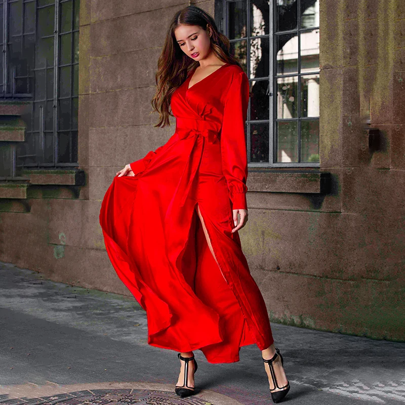 Женское длинное платье XWOMENDAY Повседневное с длинным рукавом и глубоким вырезом в