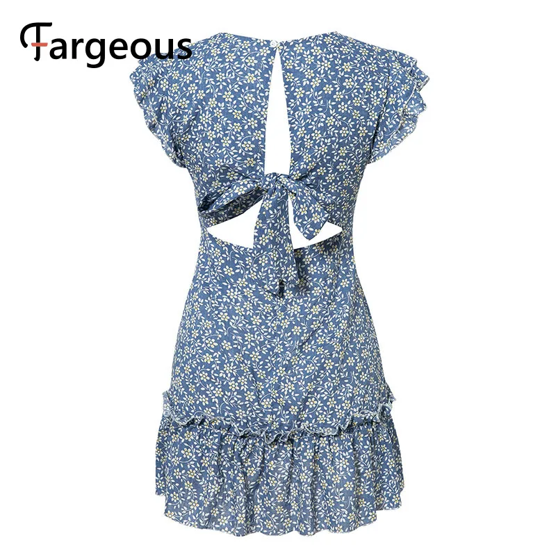 Женское винтажное мини-платье без рукавов повседневное голубое платье с бантом и