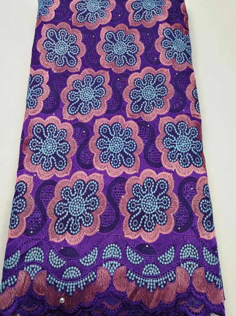 

Hollowed out 100% Cotton Fabric MLS1 triple-colors design beautiful flowers pattern with stones Swiss Voile Lace dress Fabric