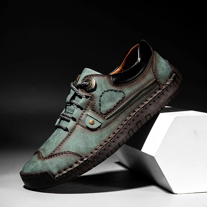 

Лоферы мужские с прошитым верхом, сплит-кожа, повседневная обувь для отдыха, ручная работа, прострочка, плоская подошва, большие размеры 38-48