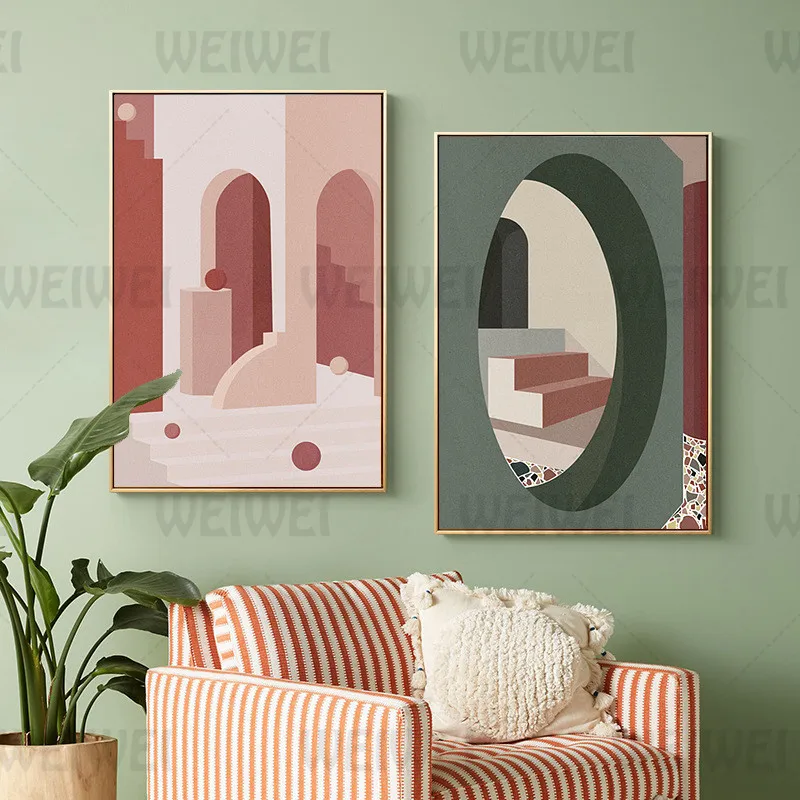 

Abstract Painting Geometric Architecture Beauty Living Room Wall Canvas Posters and Prints Bedroom Studio Study Room Staircase