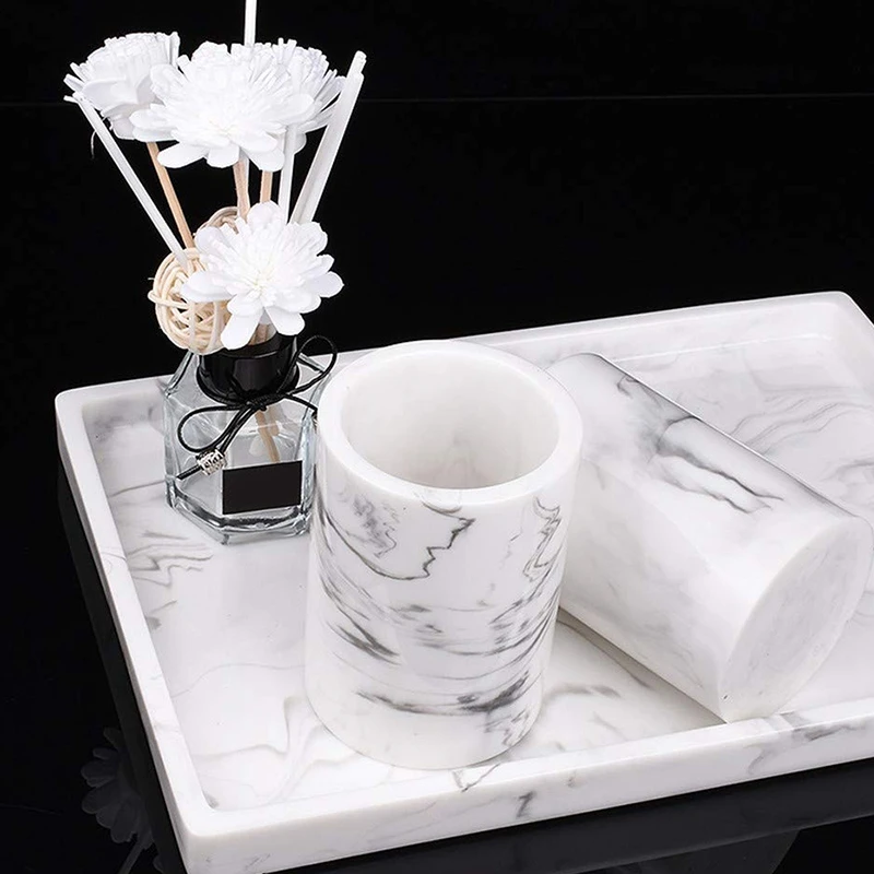 Поднос для туалетного столика поднос бака ванной комнаты из смолы мраморный с