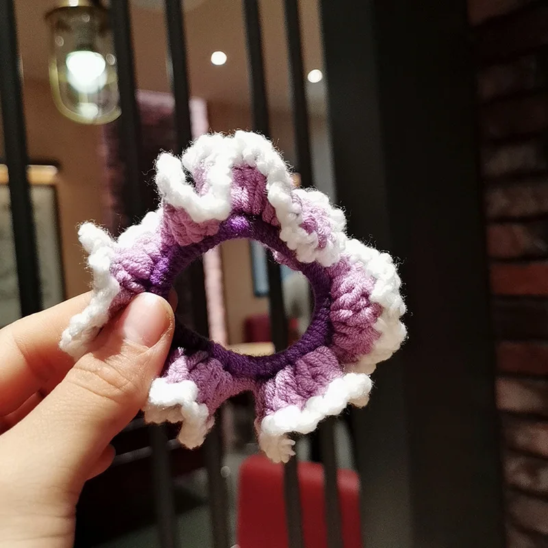 

New Sweet Autumn and Winter New Wool Knitted Wave Lace Elastic Hair Bands for Women Girls Hair Accessories Headwear