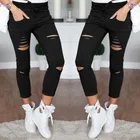 Повседневные обтягивающие джинсы с высокой талией, женские Стрейчевые джинсы с дырками, узкие джинсовые брюки-карандаш, брюки, армейский зеленый белый черный XXL