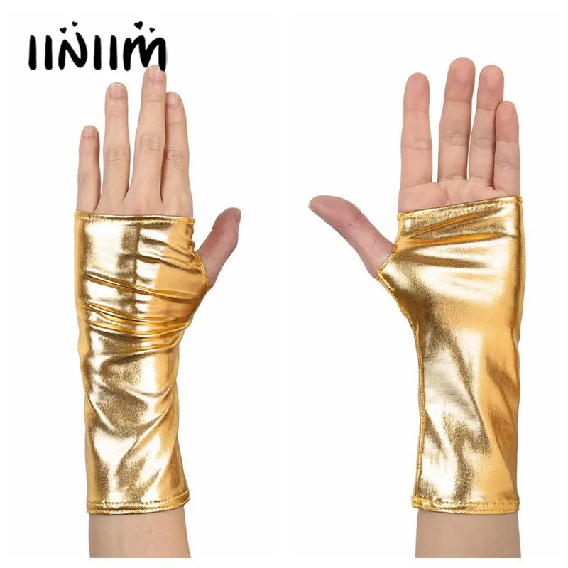 

Iiniim 1 пара, женские Мини-перчатки из лакированной кожи с отверстием для большого пальца