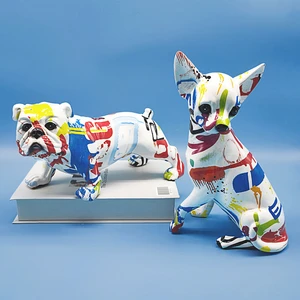 Creative Painted Colorful Bulldog Chihuahua Dog Statue Living Room Ornaments Home Wine Cabinet Office Decors Resin Crafts Gift