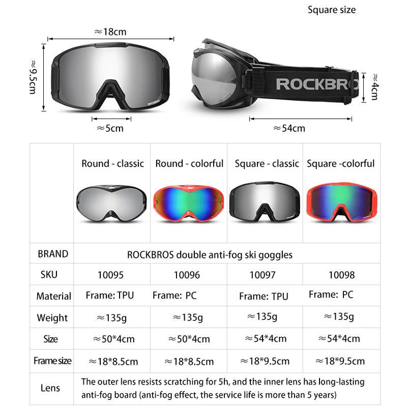 ROCKBROS Анти-туман лыжные очки двухслойные лыжные очки UV400 сноуборд очки PC объектив большая маска лыжные Мужские Женские очки дети