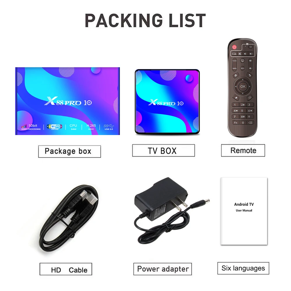 ТВ-приставка Android 10 X88 Pro Wifi медиаплеер 4K H.265/H.264 3D 1080P RK3318 четырехъядерный 64 бит X88Pro