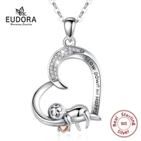 eudora 925 sterling silver sloth necklace cute slow crystal heart pendant with slow down be happy animal fine jewelry gift d581