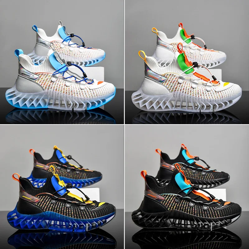 Trendy Blade Running Shoes for Men Antiskid Damping Sport Shoes Training Breathable Mesh Reflective Sneakers Men Zapatillas
