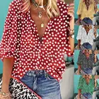 Повседневная Женская блузка с цветочным принтом и длинным рукавом размера плюс, свободная рубашка на пуговицах, Повседневная рубашка с отворотом, блузка с воротником, рабочая рубашка, топы