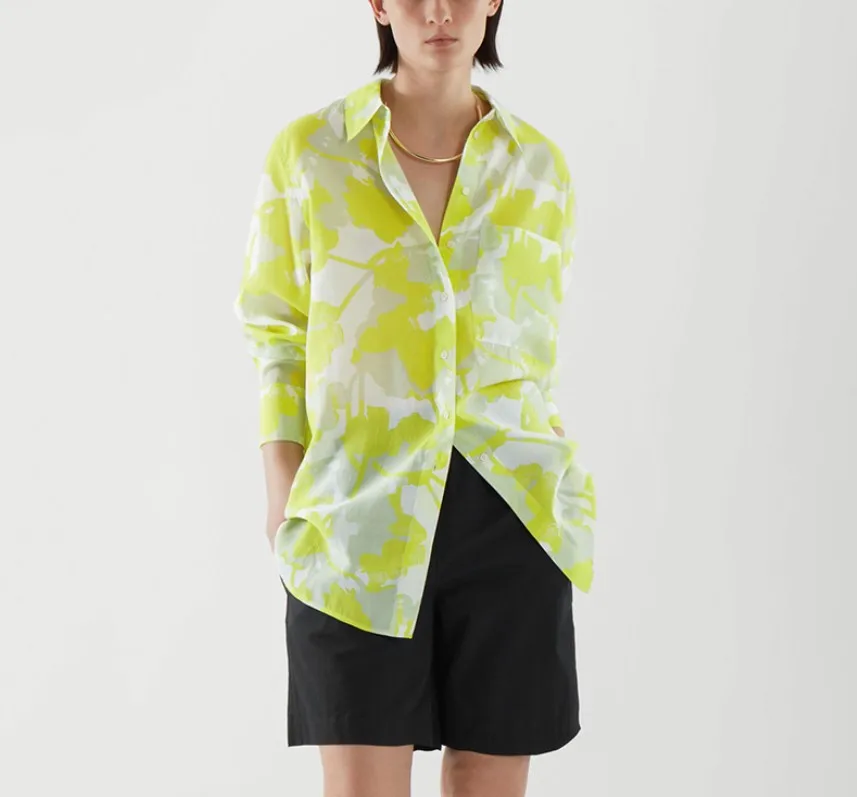 

Summer New Women Long Sleeve Blouse Turn-Down Collar Fluorescent Yellow 2021 Fashion Simple Casual Thin Shirt Loose Tops