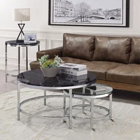 Marble Texture Coffee Table For Living Room Sofa Side Round Coffee Tea Table 2 In 1 Combination Furniture