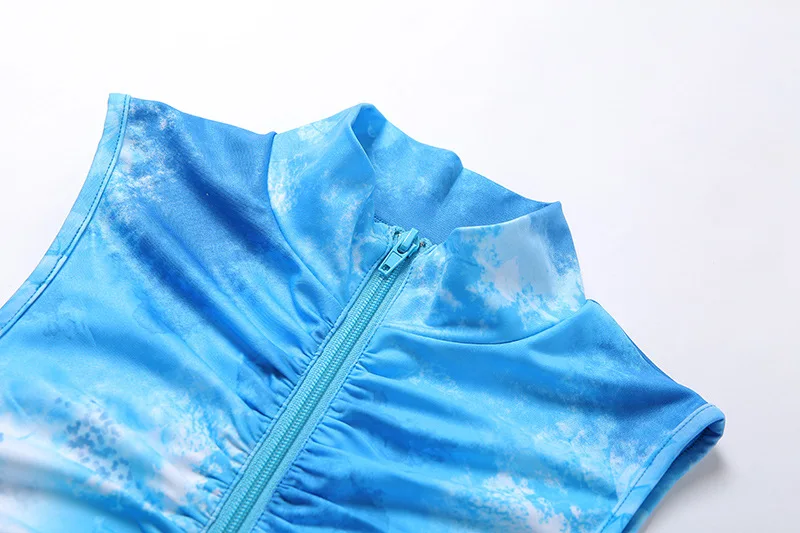 

Summer Tie Dye Print Ruched Bodycon Tracksuit Women Sexy Lounge Wear Fitness Zipper Crop Top+Leggings Two Piece Set Club Outfit