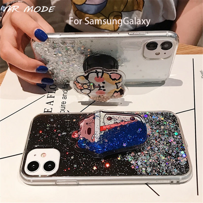 

Transparent Glitter Cartoon Folding Stand Phone Shell Soft Case Cover For Samsung Galaxy S20 S10E Plus Note 20 10 Pro Lite Ultra