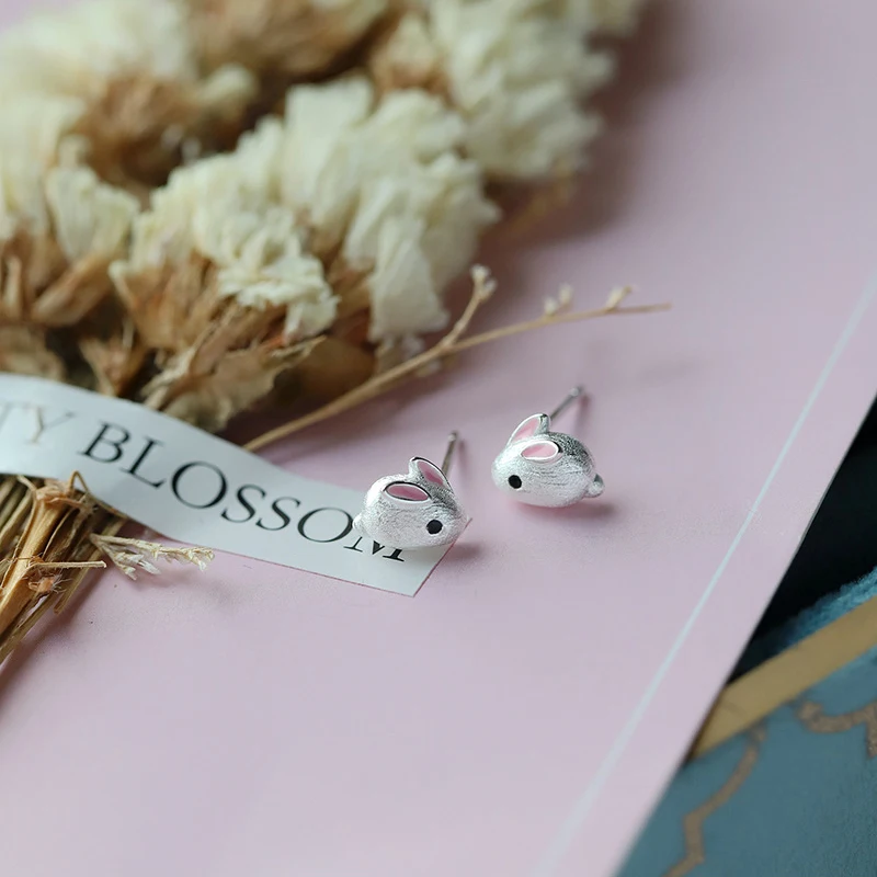 S925 Sterling Silver Simple Bunny Earrings for Women Girl Sweet Cute Rabbit Stud Earrings Student Party Jewelry Gift