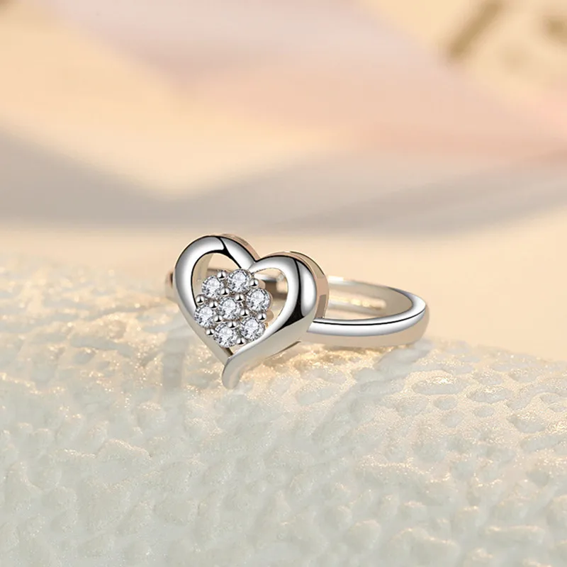 Everoyal Trendy Lady Silver Plated Rings For Women Jewelry Charm Zircon Heart Accessories Girls Finger Ring Female Bijou | Украшения и