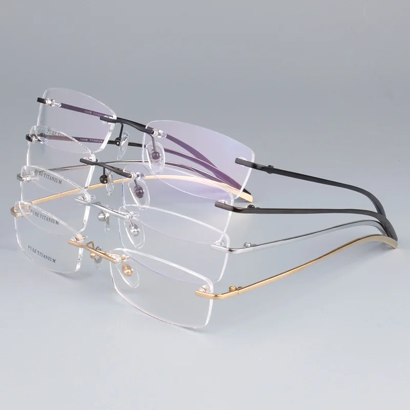 

Zerosun Titanium Eyeglasses Frame Men Rimless Glasses Man Spectacle Prescription Points Clear Lens Gold Myopia Diopter Optic