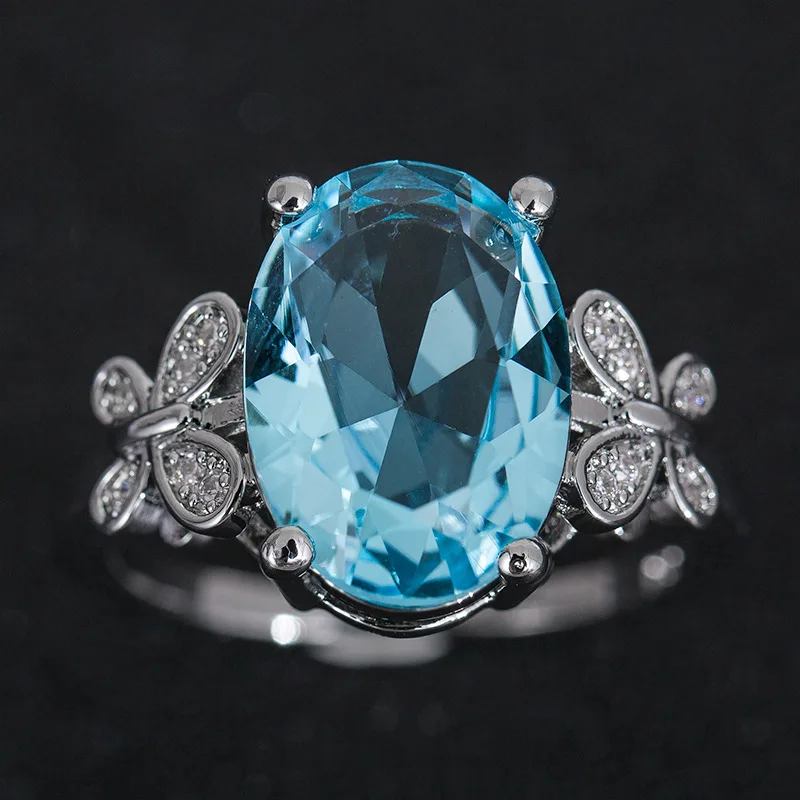 Bague Ringen Настоящее серебро 925 кольцо с 10*14 мм Аквамарин драгоценный камень Женское Обручальное свадебное кольцо хорошее ювелирное изделие подарок Размер 6-10