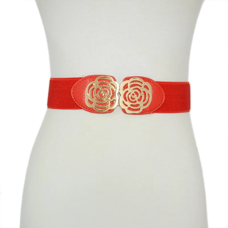 

Ladies Girdle Fashion Desinger Wide Wedding Party Elastic Seal Pu Leather Casual Corset Decoration Rose Buckle Waist Belt