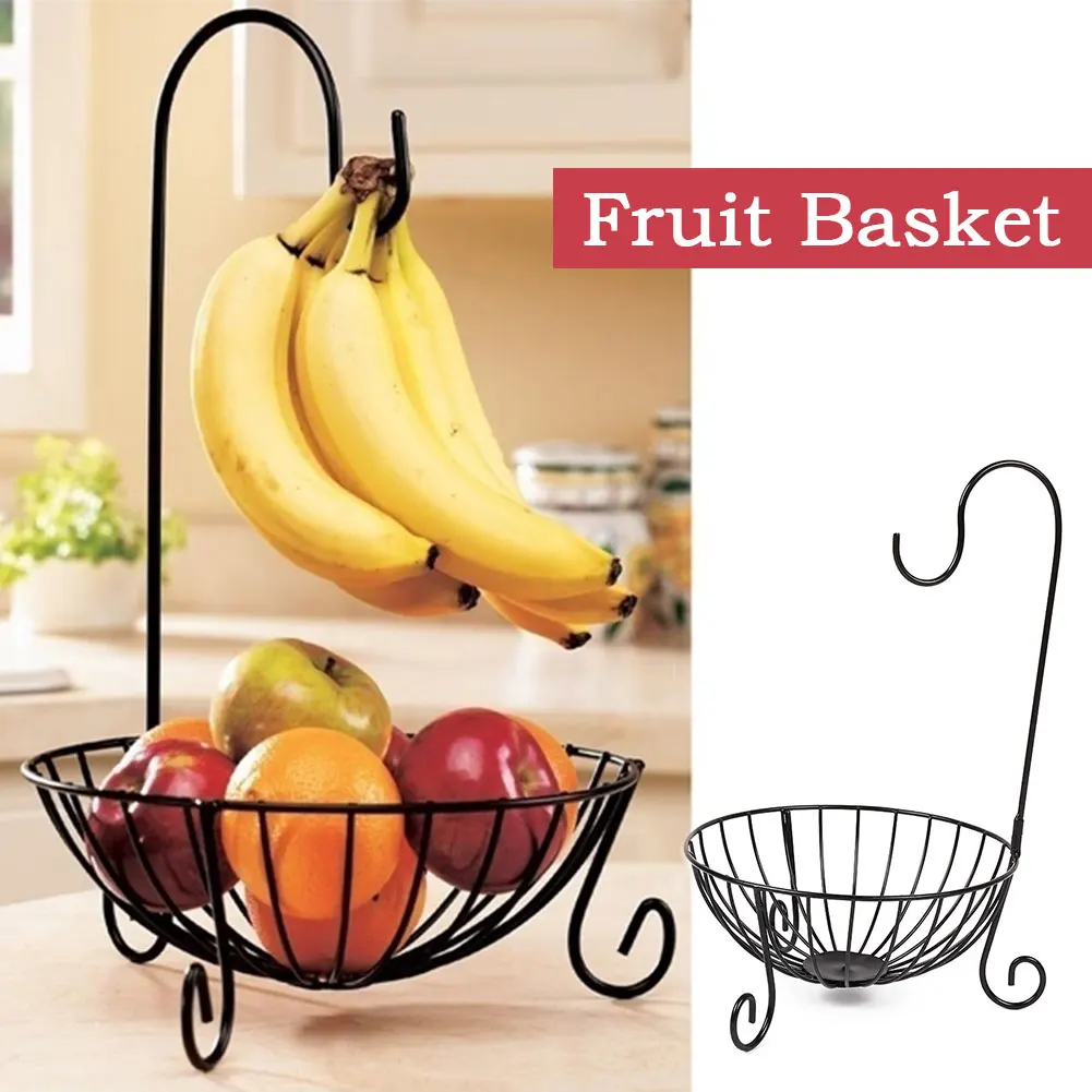 Practical Metal Fruit Basket Detachable Banana Hanger Storage Organizer 2 in 1 Hook Tree With Bowl Stand | Дом и сад