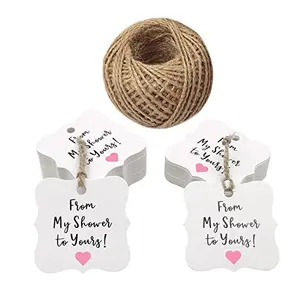 Этикетки с надписью My Shower to yource, 100 бирок для детских душа с джутовыми шпагатами на 100 футов, 3 см, спасибо, бумажные бирки для подарков (розовые)