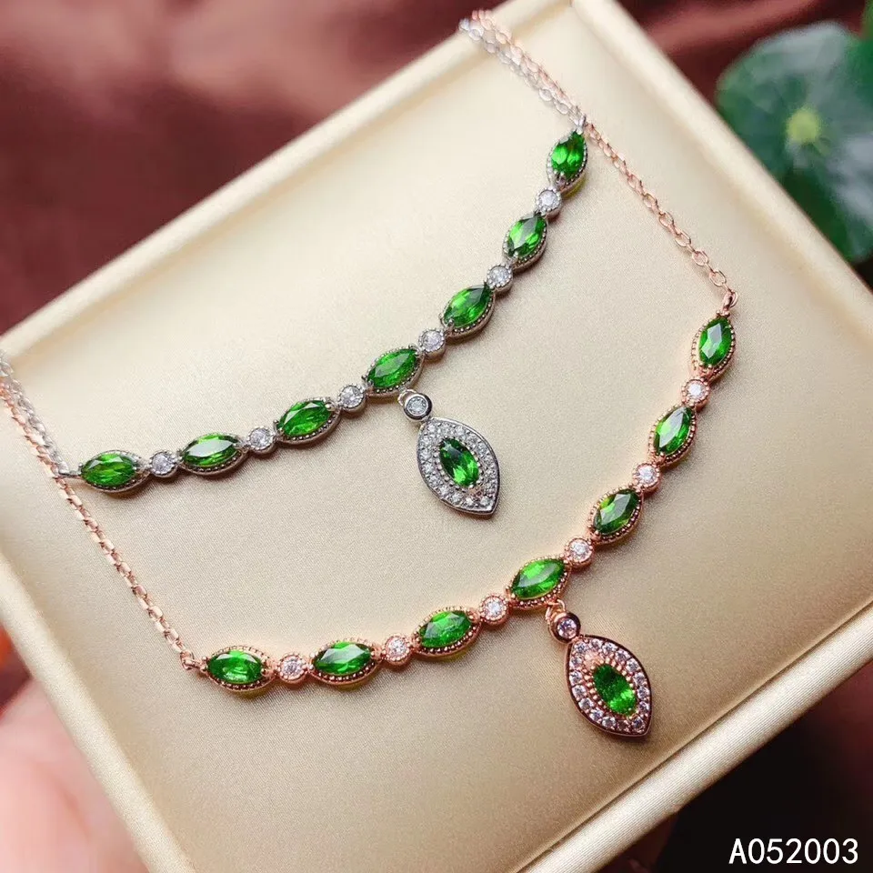 KJJEAXCMY Fine Jewelry 925 Sterling Silver inlaid Natural diopside Female Pendant Necklace chain popular Support test