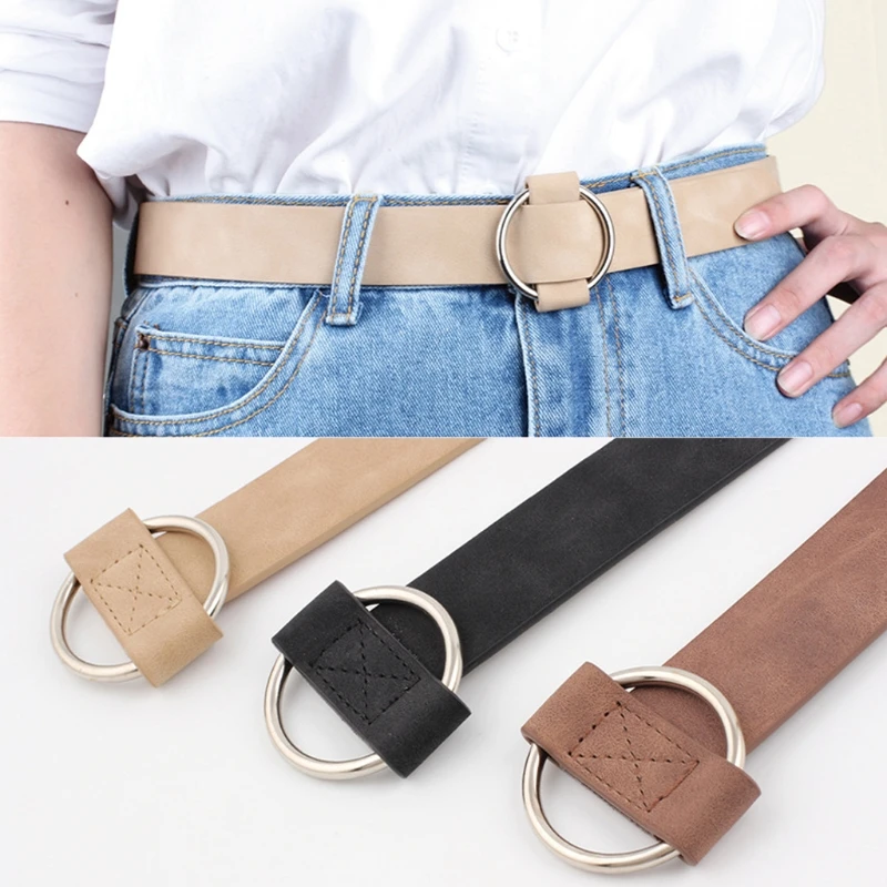 

Retro Women Lady Belt Metal Boho Faux Leather Round Buckle Waist Belt Waistband