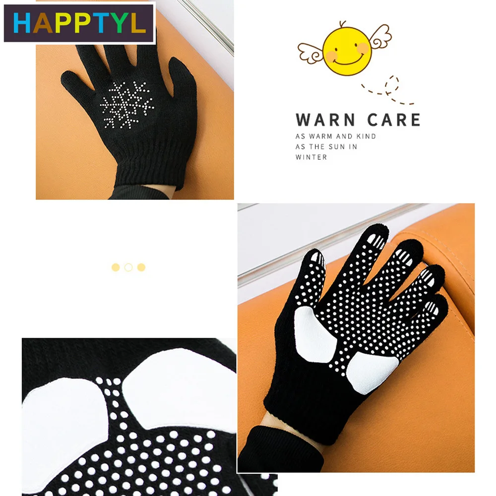 HAPPTYL 1 пара Зимние перчатки для мужчин женщин подростков теплые на полный палец