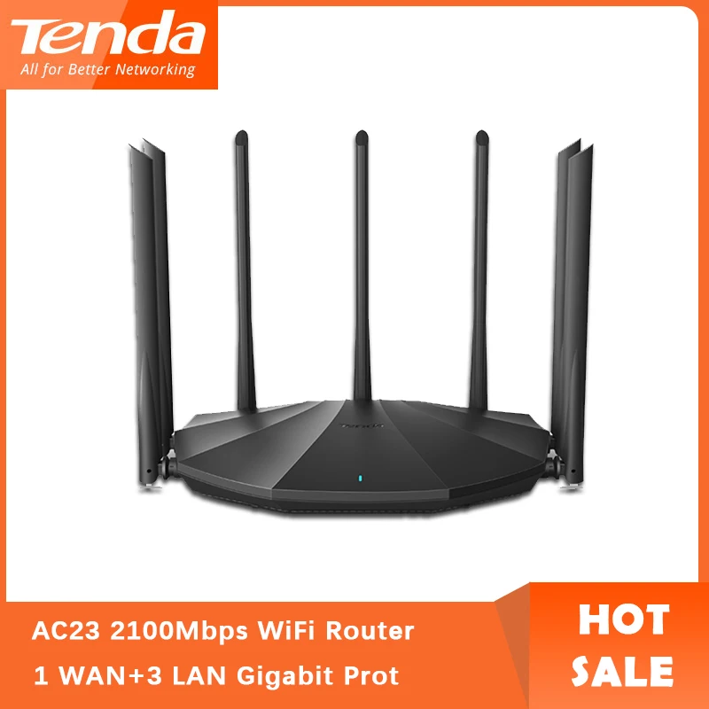 

Tenda AC23 2100Mbps WiFi Router, 1*1000Mbps WAN+3*10000Mbps LAN Port, Chinese Version, 7 Antennas Support PPTP VPN Client/Server