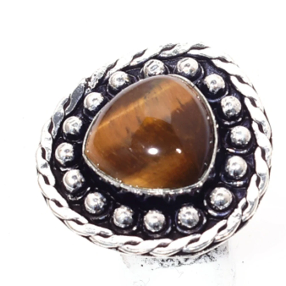 

Genuine Tiger Eye Ring Silver Overlay over Copper, Hand Made Women Jewelry gift ,USA Size : 7.25 , R6491