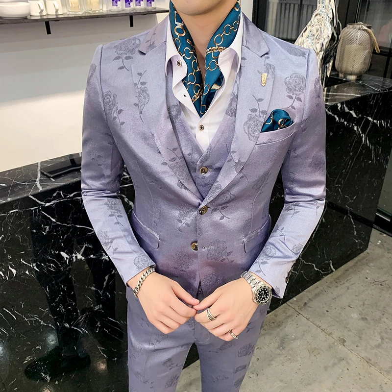 (Куртки + жилет брюки) 2019 свадебные костюмы мужские брендовые дизайнерские синие