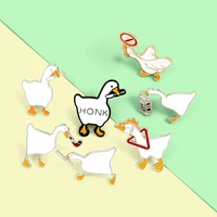 big white goose enamel pin custom naughty goose brooches for kids friends bag lapel pin cartoon funny animal badge jewelry gift