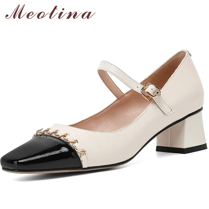 

Туфли-лодочки женские Meotina, из натуральной кожи, на среднем каблуке, с квадратным носком, персиковые